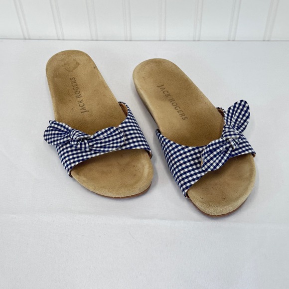 Jack Rogers Shoes - Jack Rogers Slide Sandals Womens 7.5 Blue Gingham Bow Preppy Coastal Picnic